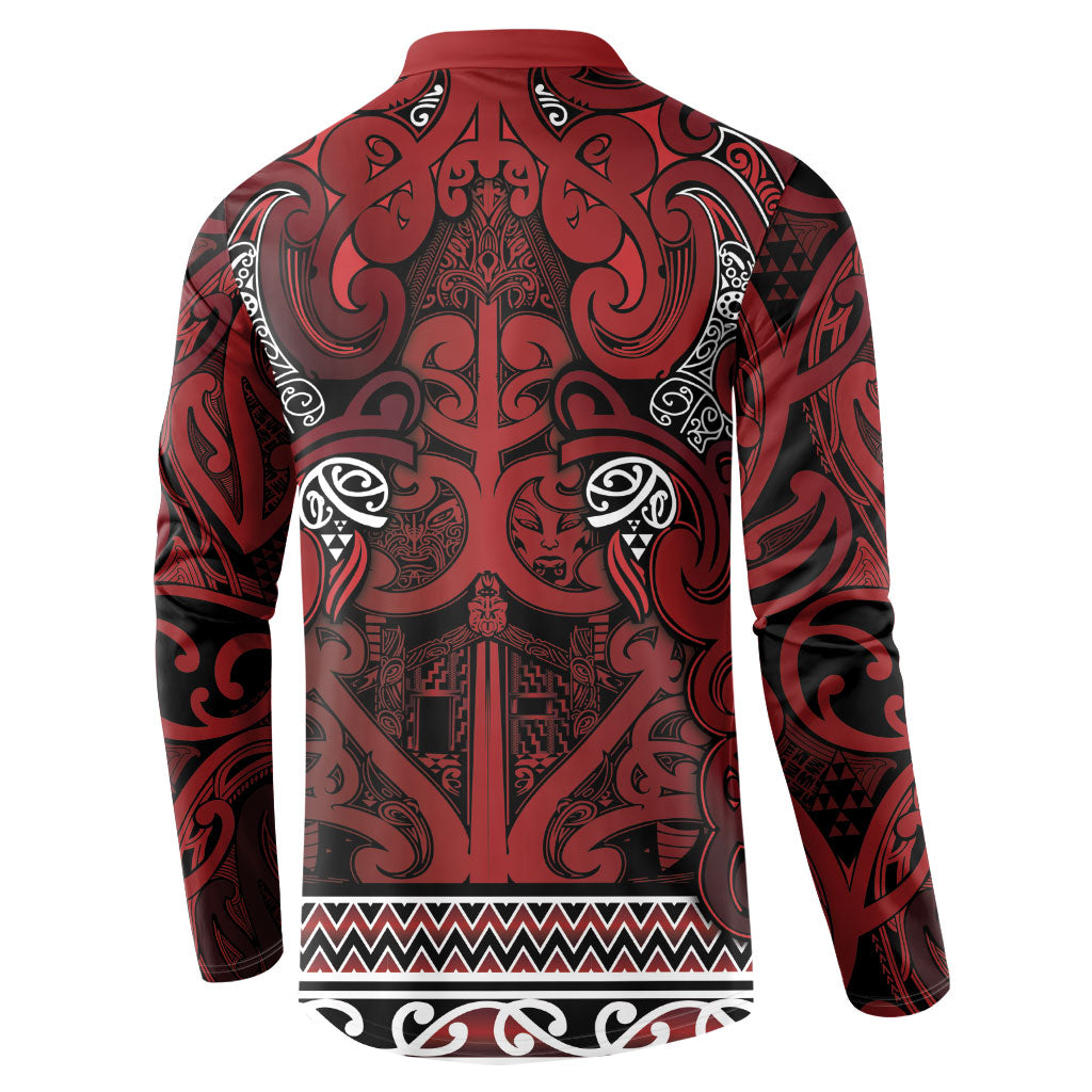 Aotearoa Iwi Te Arawa Button Sweatshirt Maori Wharenui House Tribal Pattern