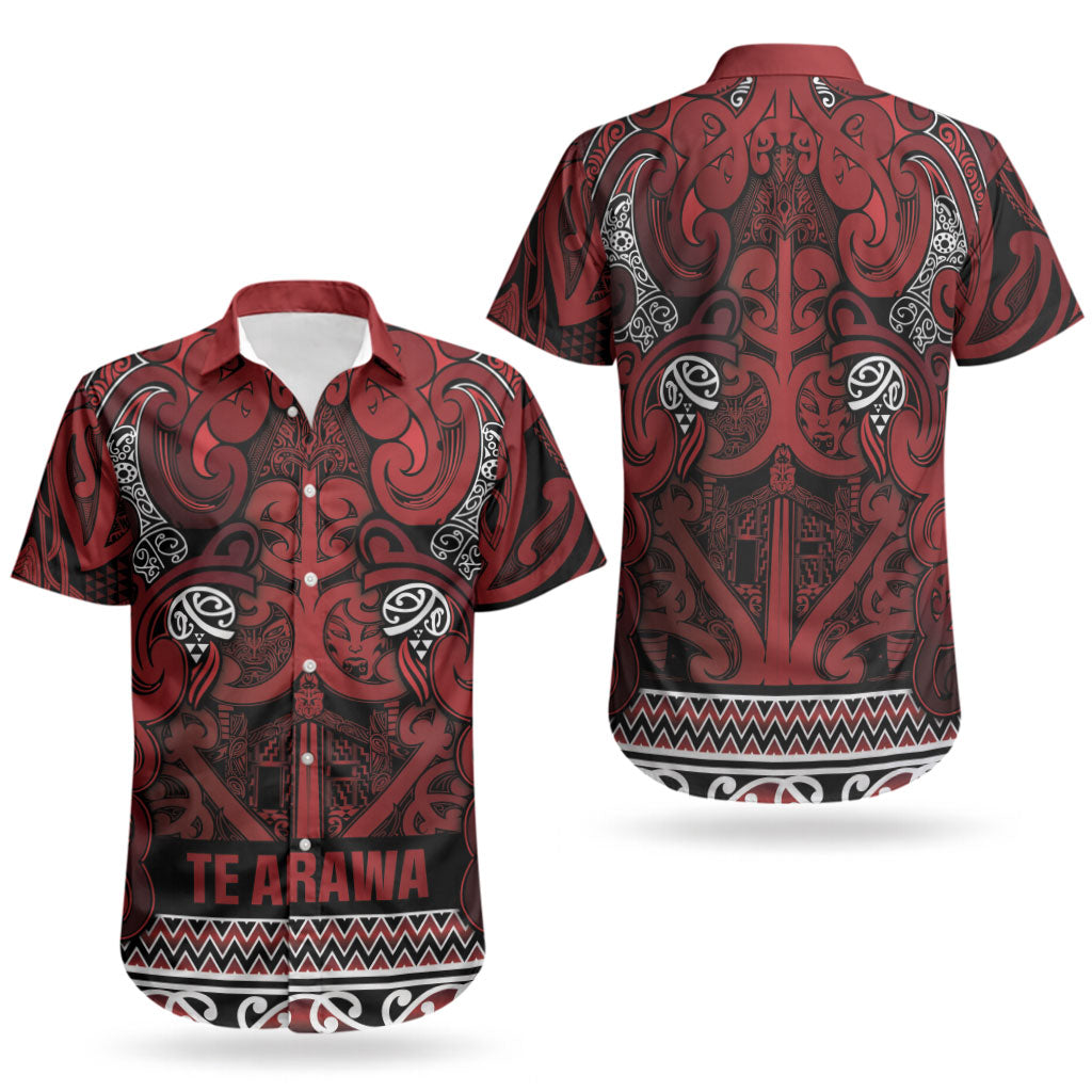 Aotearoa Iwi Te Arawa Couples Matching Long Sleeve Bodycon Dress and Hawaiian Shirt Maori Wharenui House Tribal Pattern