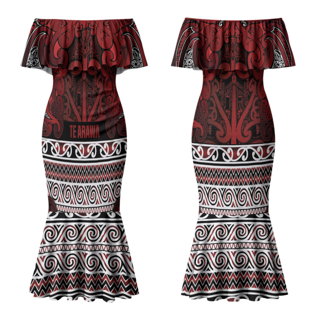 Aotearoa Iwi Te Arawa Couples Matching Mermaid Dress and Hawaiian Shirt Maori Wharenui House Tribal Pattern