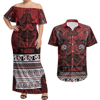 Aotearoa Iwi Te Arawa Couples Matching Off Shoulder Maxi Dress and Hawaiian Shirt Maori Wharenui House Tribal Pattern