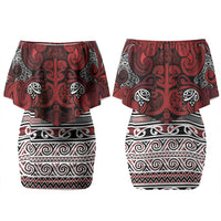Aotearoa Iwi Te Arawa Couples Matching Off Shoulder Short Dress and Long Sleeve Button Shirt Maori Wharenui House Tribal Pattern