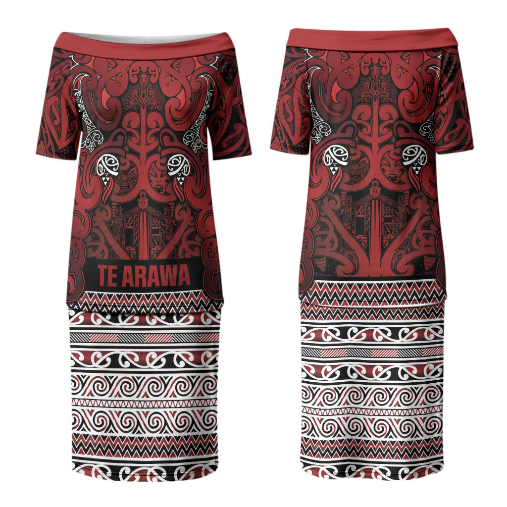 Aotearoa Iwi Te Arawa Couples Matching Puletasi and Hawaiian Shirt Maori Wharenui House Tribal Pattern