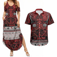 Aotearoa Iwi Te Arawa Couples Matching Summer Maxi Dress and Hawaiian Shirt Maori Wharenui House Tribal Pattern