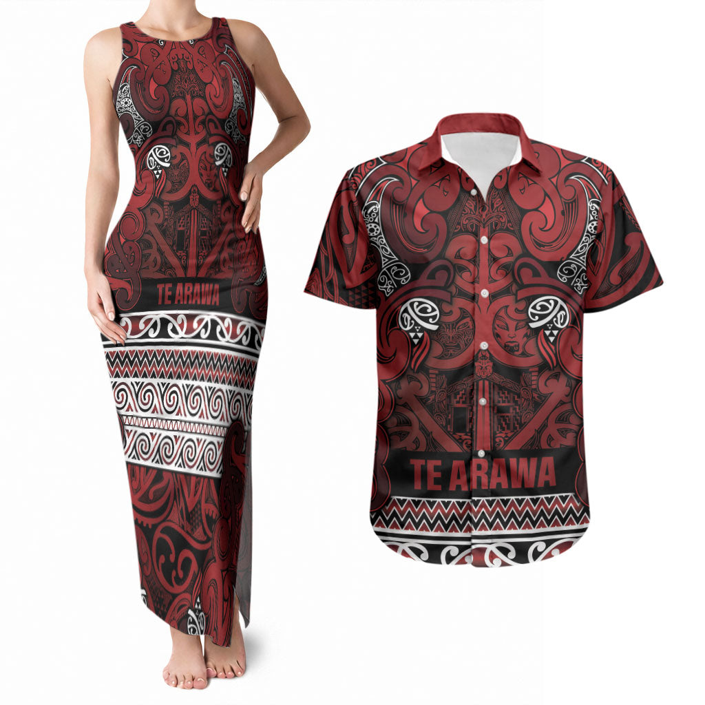 Aotearoa Iwi Te Arawa Couples Matching Tank Maxi Dress and Hawaiian Shirt Maori Wharenui House Tribal Pattern