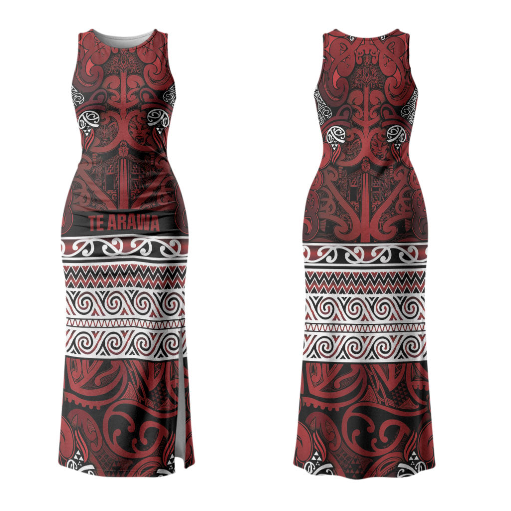 Aotearoa Iwi Te Arawa Couples Matching Tank Maxi Dress and Long Sleeve Button Shirt Maori Wharenui House Tribal Pattern