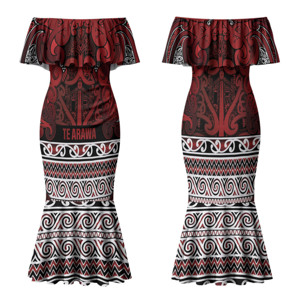 Aotearoa Iwi Te Arawa Family Matching Mermaid Dress and Hawaiian Shirt Maori Wharenui House Tribal Pattern