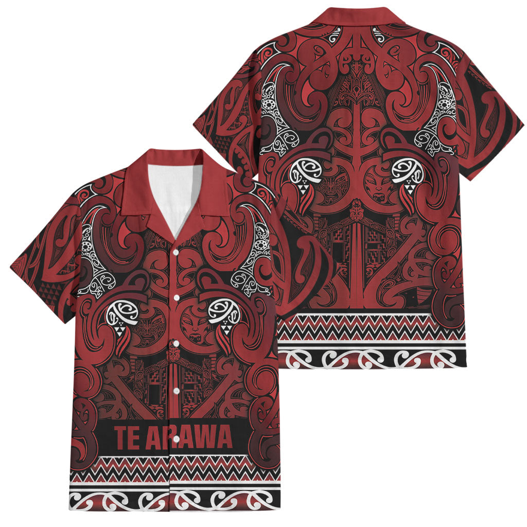 Aotearoa Iwi Te Arawa Family Matching Off The Shoulder Long Sleeve Dress and Hawaiian Shirt Maori Wharenui House Tribal Pattern