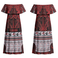 Aotearoa Iwi Te Arawa Family Matching Off Shoulder Maxi Dress and Hawaiian Shirt Maori Wharenui House Tribal Pattern