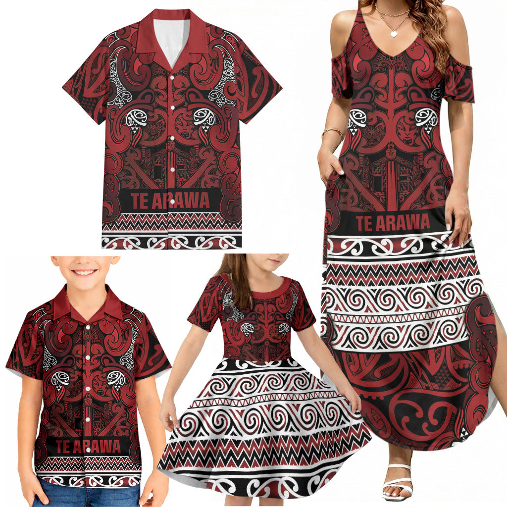 Aotearoa Iwi Te Arawa Family Matching Summer Maxi Dress and Hawaiian Shirt Maori Wharenui House Tribal Pattern LT9 - Polynesian Pride