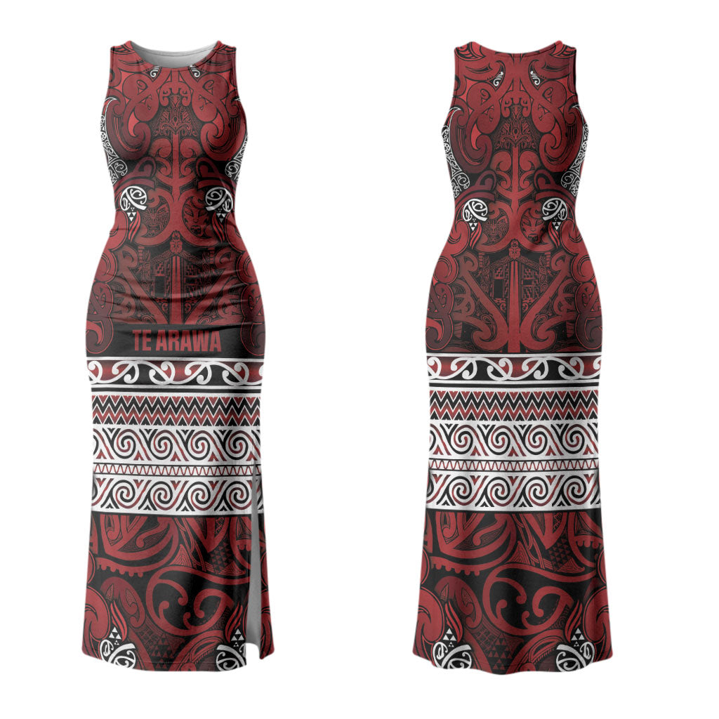 Aotearoa Iwi Te Arawa Family Matching Tank Maxi Dress and Hawaiian Shirt Maori Wharenui House Tribal Pattern