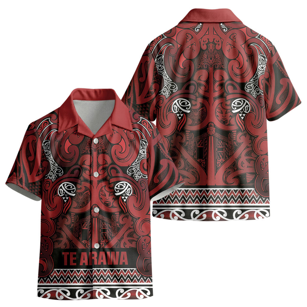 Aotearoa Iwi Te Arawa Kid Hawaiian Shirt Maori Wharenui House Tribal Pattern