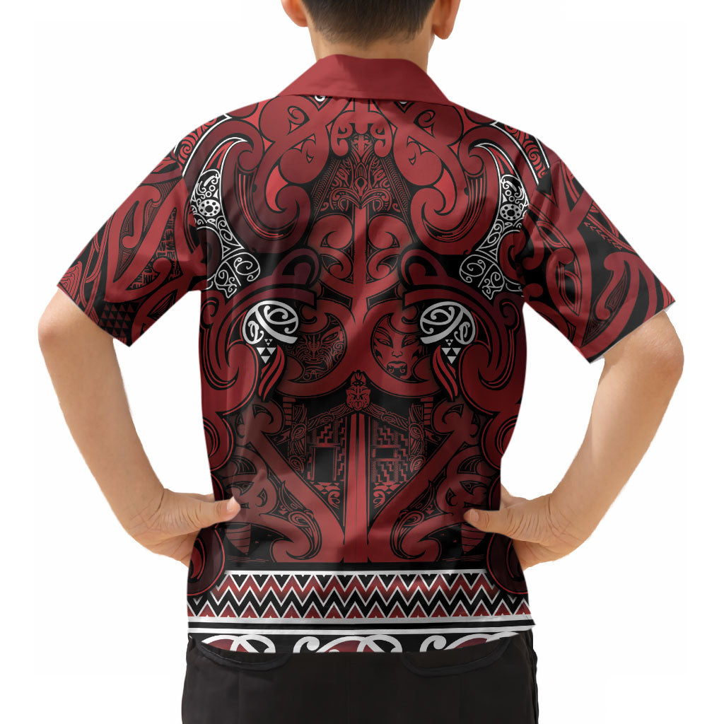 Aotearoa Iwi Te Arawa Kid Hawaiian Shirt Maori Wharenui House Tribal Pattern