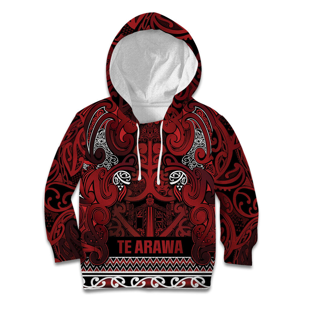 Aotearoa Iwi Te Arawa Kid Hoodie Maori Wharenui House Tribal Pattern