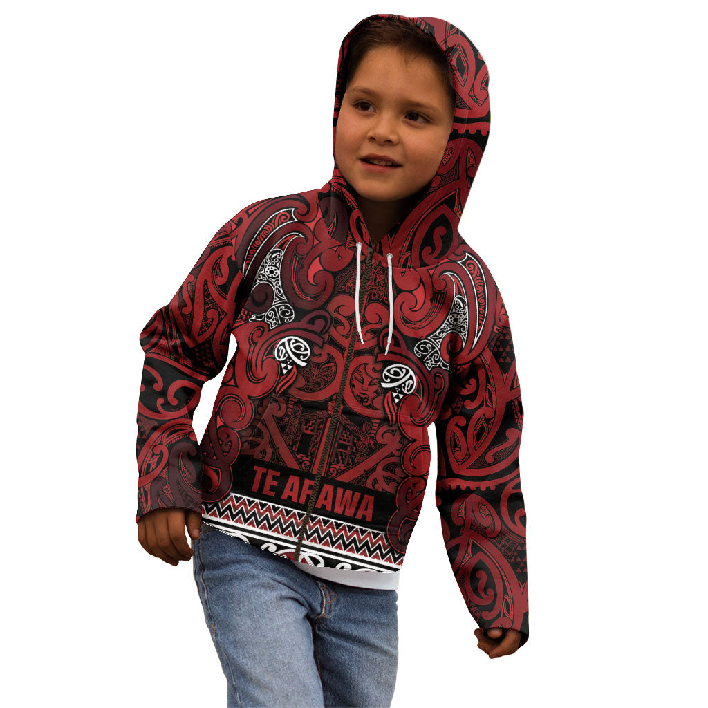 Aotearoa Iwi Te Arawa Kid Hoodie Maori Wharenui House Tribal Pattern