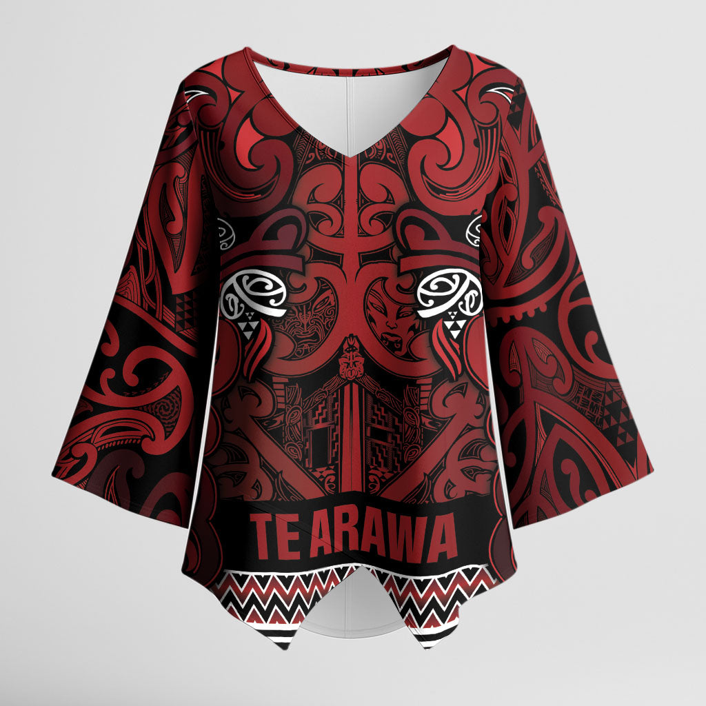 Aotearoa Iwi Te Arawa Kimono Sleeve Blouse Maori Wharenui House Tribal Pattern
