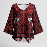 Aotearoa Iwi Te Arawa Kimono Sleeve Blouse Maori Wharenui House Tribal Pattern
