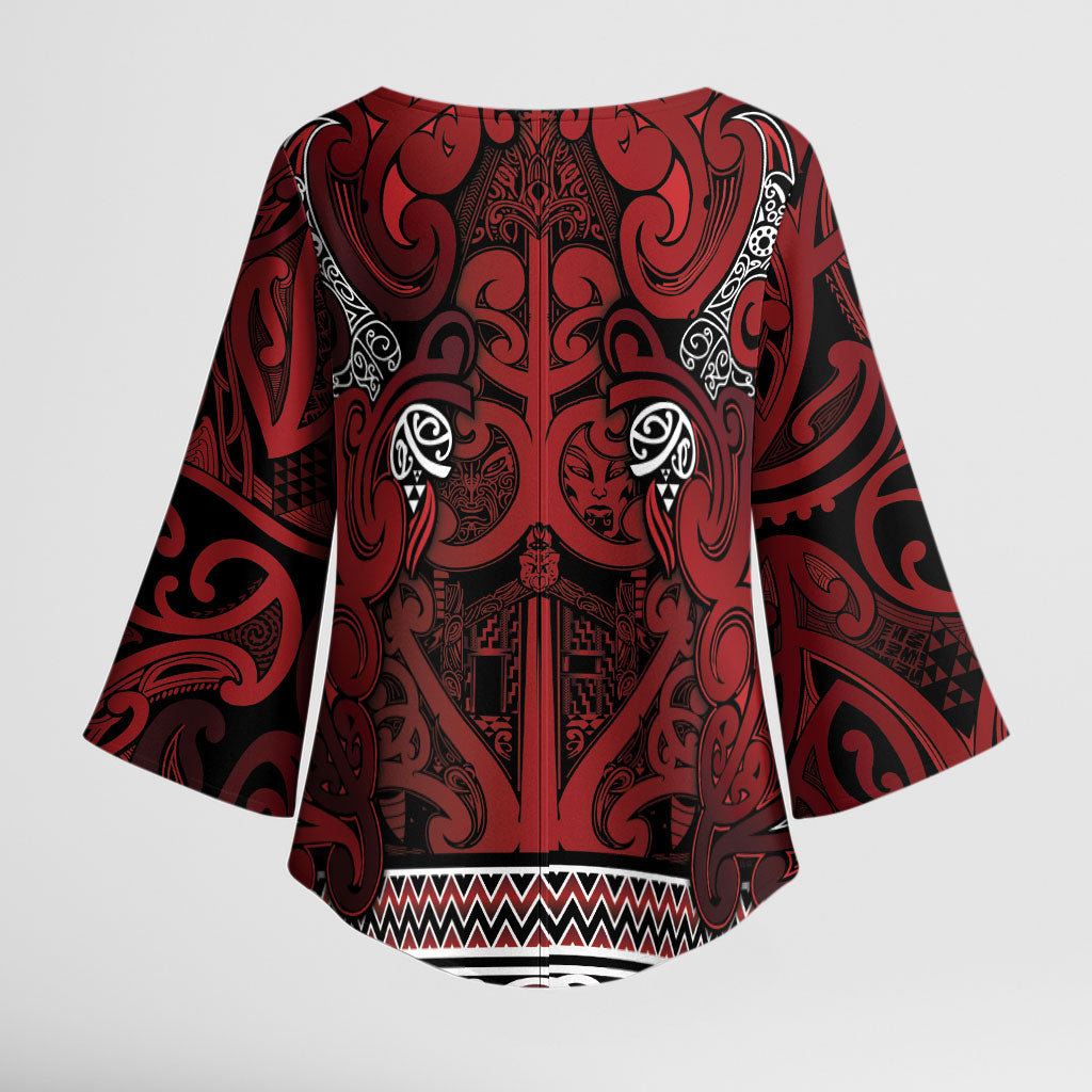 Aotearoa Iwi Te Arawa Kimono Sleeve Blouse Maori Wharenui House Tribal Pattern