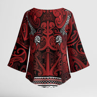 Aotearoa Iwi Te Arawa Kimono Sleeve Blouse Maori Wharenui House Tribal Pattern