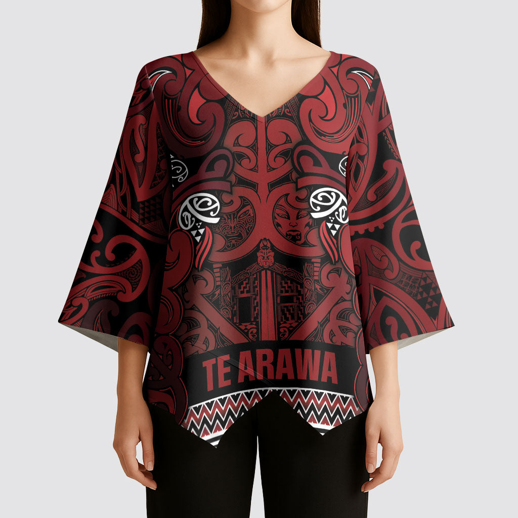 Aotearoa Iwi Te Arawa Kimono Sleeve Blouse Maori Wharenui House Tribal Pattern