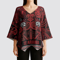 Aotearoa Iwi Te Arawa Kimono Sleeve Blouse Maori Wharenui House Tribal Pattern