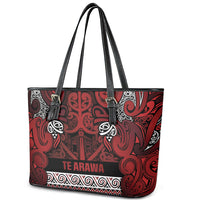 Aotearoa Iwi Te Arawa Leather Tote Bag Maori Wharenui House Tribal Pattern