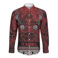 Aotearoa Iwi Te Arawa Long Sleeve Button Shirt Maori Wharenui House Tribal Pattern
