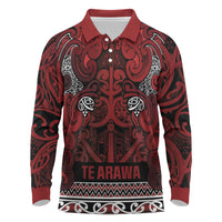 Aotearoa Iwi Te Arawa Long Sleeve Polo Shirt Maori Wharenui House Tribal Pattern