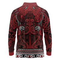 Aotearoa Iwi Te Arawa Long Sleeve Polo Shirt Maori Wharenui House Tribal Pattern