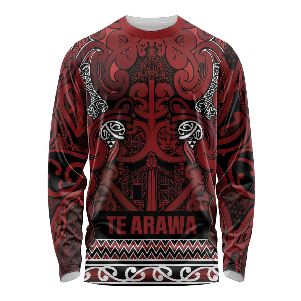 Aotearoa Iwi Te Arawa Long Sleeve Shirt Maori Wharenui House Tribal Pattern LT9 Unisex Dark Red - Polynesian Pride