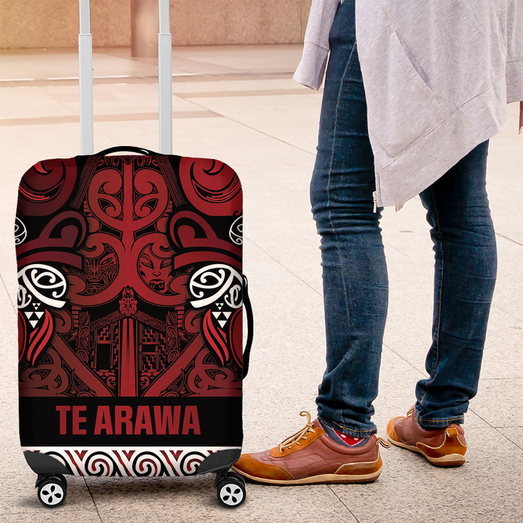 Aotearoa Iwi Te Arawa Luggage Cover Maori Wharenui House Tribal Pattern LT9 Dark Red - Polynesian Pride