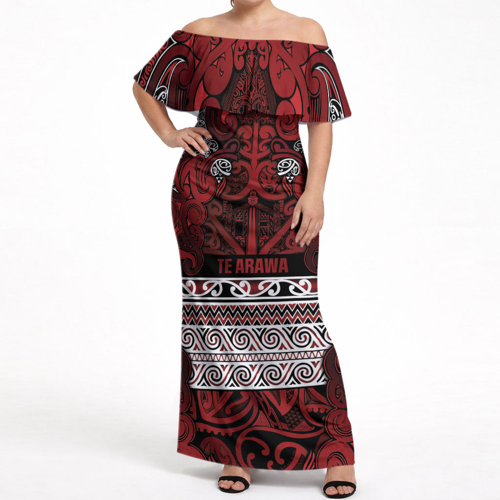 Aotearoa Iwi Te Arawa Off Shoulder Maxi Dress Maori Wharenui House Tribal Pattern