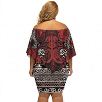 Aotearoa Iwi Te Arawa Off Shoulder Short Dress Maori Wharenui House Tribal Pattern