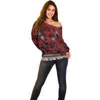 Aotearoa Iwi Te Arawa Off Shoulder Sweater Maori Wharenui House Tribal Pattern