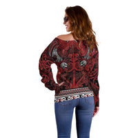 Aotearoa Iwi Te Arawa Off Shoulder Sweater Maori Wharenui House Tribal Pattern