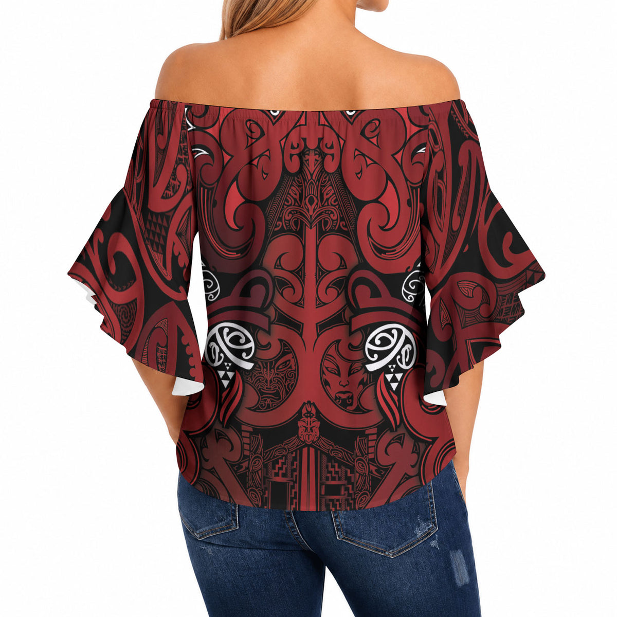 Aotearoa Iwi Te Arawa Off Shoulder Wrap Waist Top Maori Wharenui House Tribal Pattern