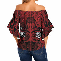 Aotearoa Iwi Te Arawa Off Shoulder Wrap Waist Top Maori Wharenui House Tribal Pattern