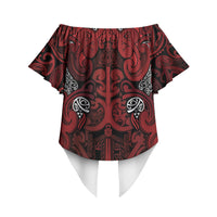 Aotearoa Iwi Te Arawa Off Shoulder Wrap Waist Top Maori Wharenui House Tribal Pattern