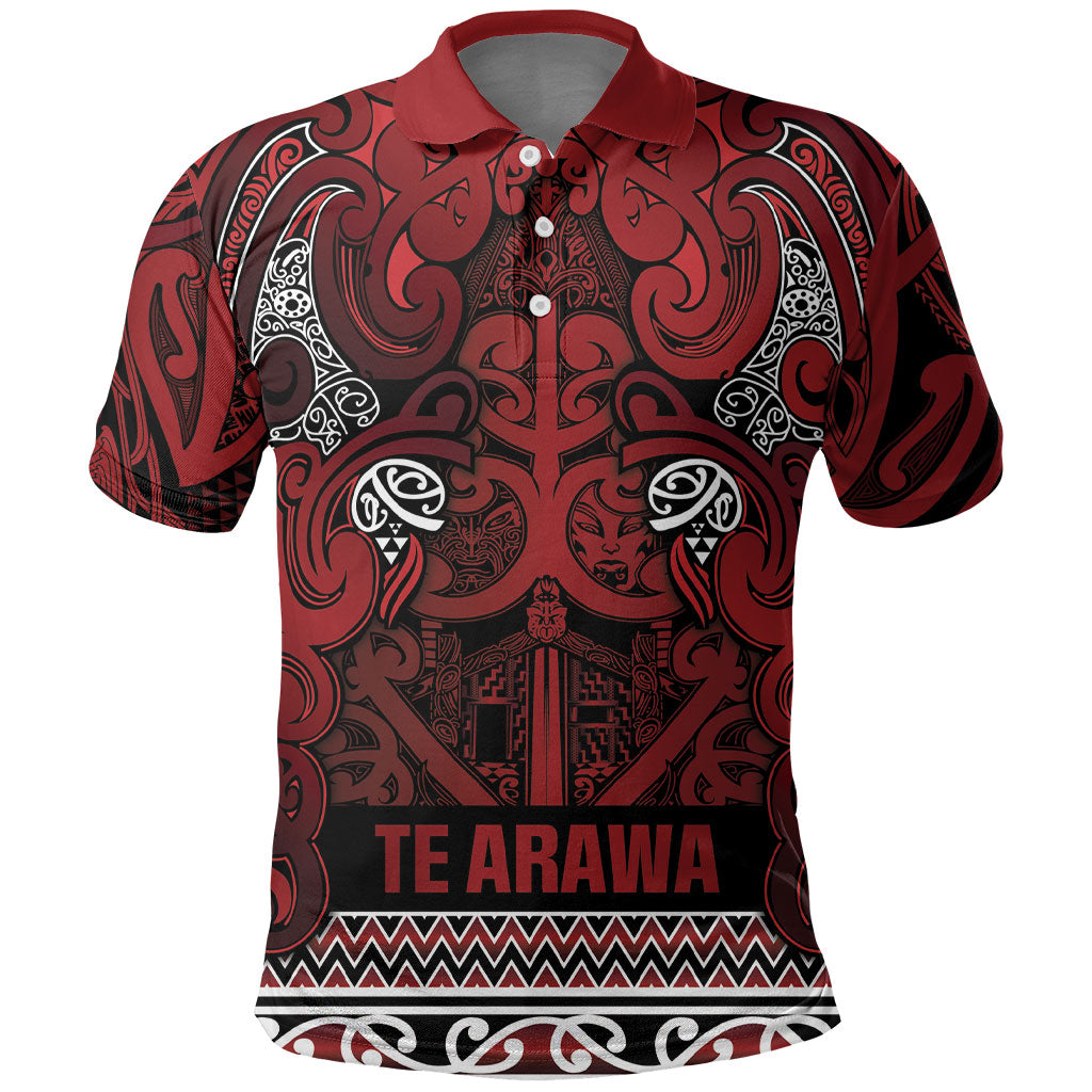 Aotearoa Iwi Te Arawa Polo Shirt Maori Wharenui House Tribal Pattern LT9 Dark Red - Polynesian Pride