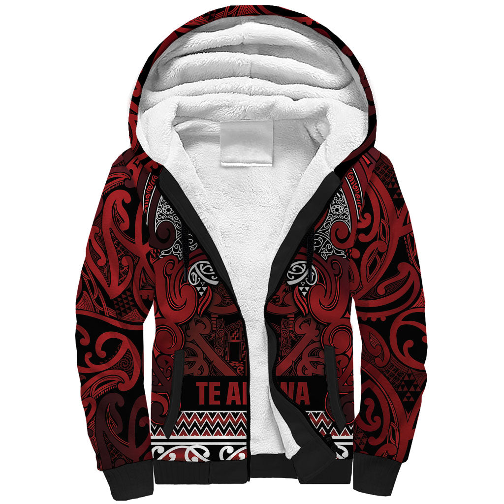 Aotearoa Iwi Te Arawa Sherpa Hoodie Maori Wharenui House Tribal Pattern LT9 Unisex Dark Red - Polynesian Pride