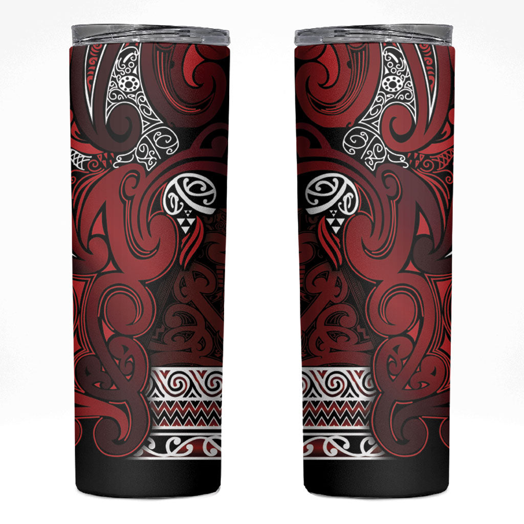 Aotearoa Iwi Te Arawa Skinny Tumbler Maori Wharenui House Tribal Pattern LT9 Dark Red - Polynesian Pride