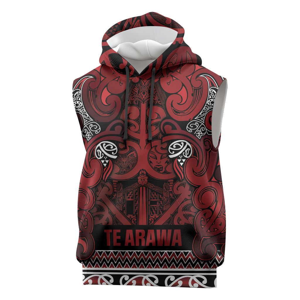 Aotearoa Iwi Te Arawa Sleeveless Hoodie Maori Wharenui House Tribal Pattern