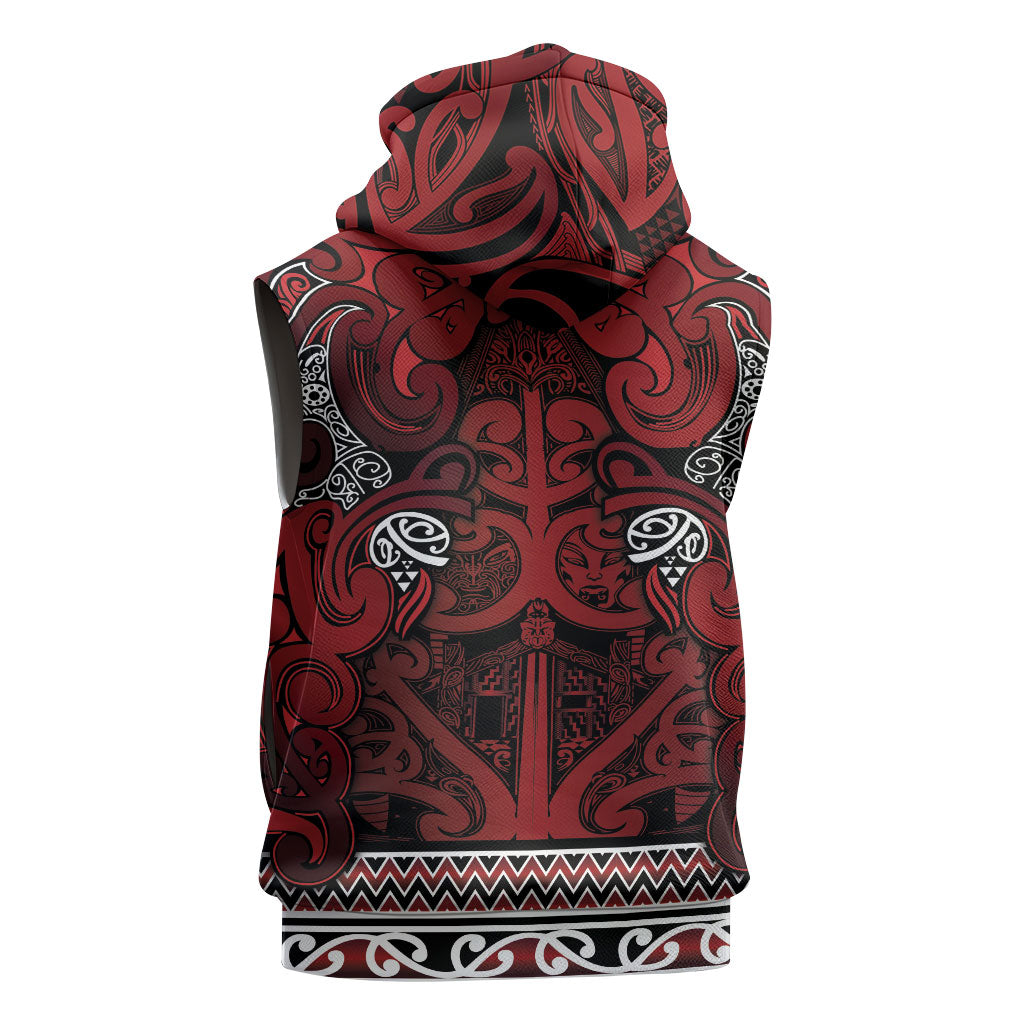 Aotearoa Iwi Te Arawa Sleeveless Hoodie Maori Wharenui House Tribal Pattern