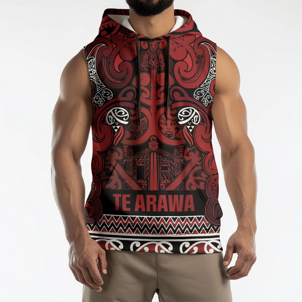 Aotearoa Iwi Te Arawa Sleeveless Hoodie Maori Wharenui House Tribal Pattern