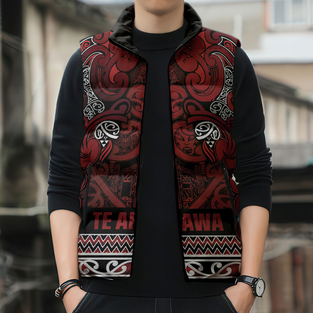 Aotearoa Iwi Te Arawa Sleeveless Puffer Jacket Maori Wharenui House Tribal Pattern