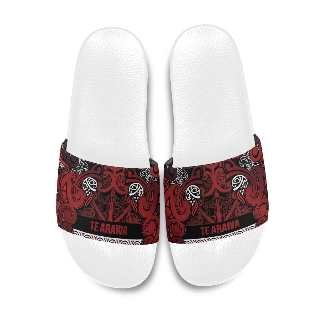Aotearoa Iwi Te Arawa Slide Sandals Maori Wharenui House Tribal Pattern