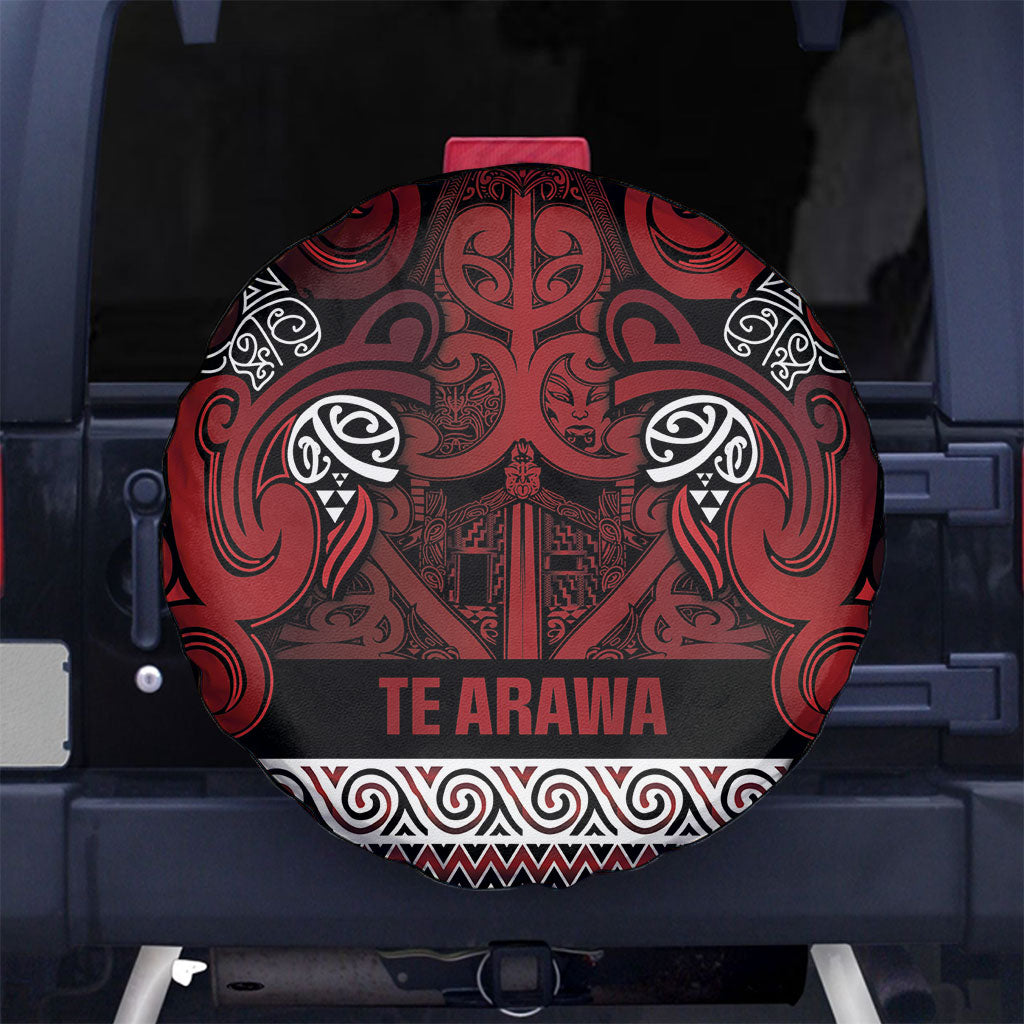 Aotearoa Iwi Te Arawa Spare Tire Cover Maori Wharenui House Tribal Pattern LT9 No hole Dark Red - Polynesian Pride