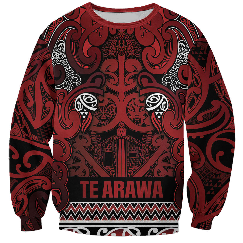 Aotearoa Iwi Te Arawa Sweatshirt Maori Wharenui House Tribal Pattern LT9 Unisex Dark Red - Polynesian Pride