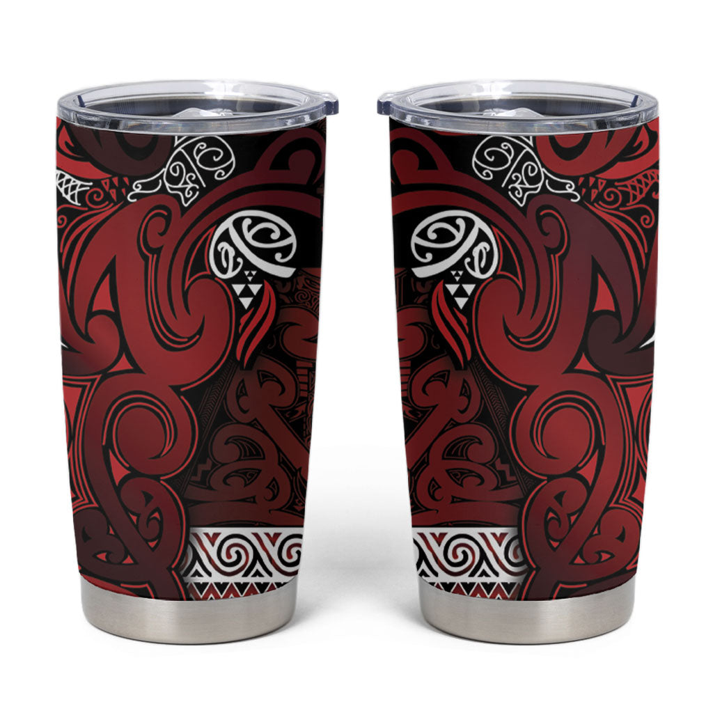 Aotearoa Iwi Te Arawa Tumbler Cup Maori Wharenui House Tribal Pattern LT9 Dark Red - Polynesian Pride