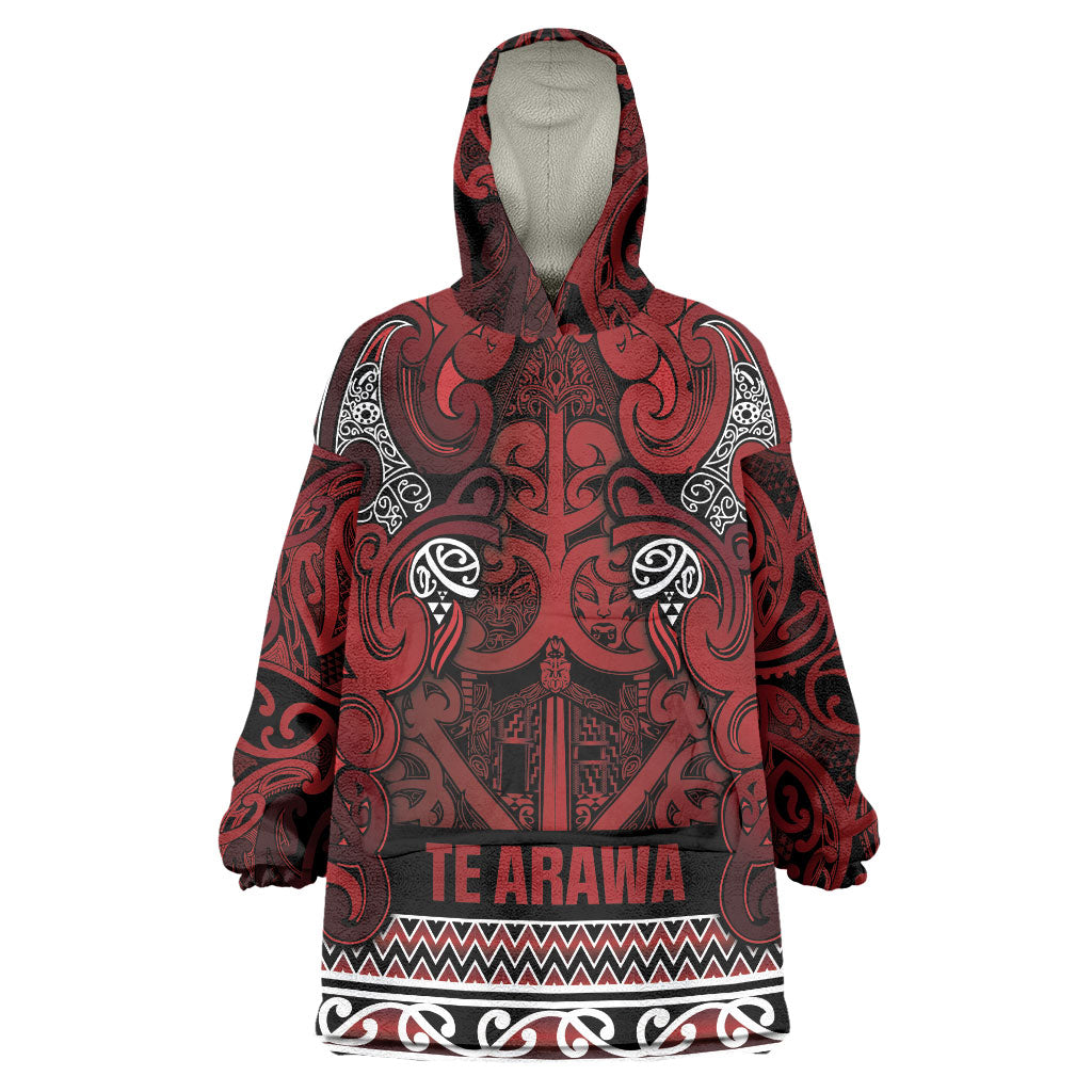 Aotearoa Iwi Te Arawa Wearable Blanket Hoodie Maori Wharenui House Tribal Pattern LT9 One Size Dark Red - Polynesian Pride