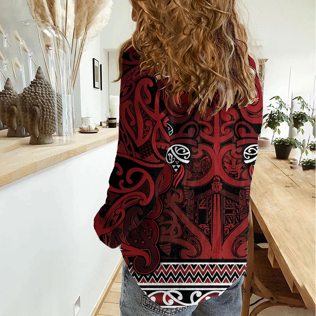 Aotearoa Iwi Te Arawa Women Casual Shirt Maori Wharenui House Tribal Pattern